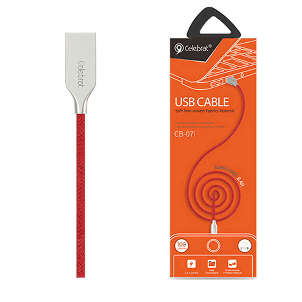 IPHONE IOS Lightning 2.4A Soft Non-Woven Fabric Cable 3 ft with Package (Red)